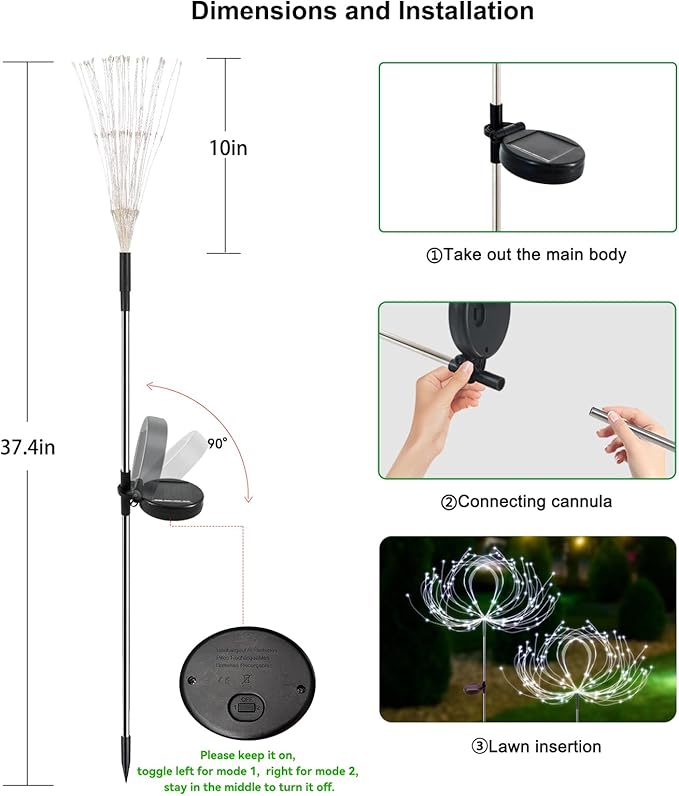 Solar Garden Lights Outdoor Waterproof, 2 Pack 120 LED Solar Firework Lights Decorative Garden Décor Outside for Flowerbed Pathway Party Christmas Decoration, White Slyuexu