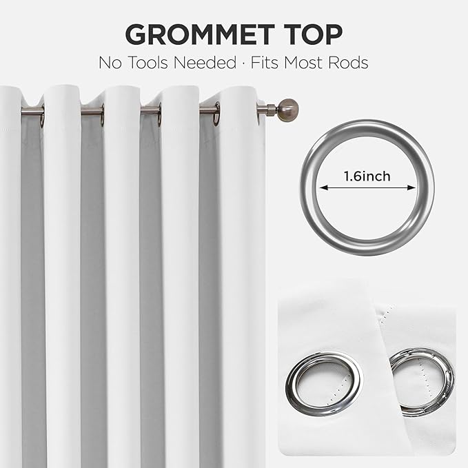 Joydeco Blackout Patio Sliding Door Curtains 84 Inches Long, Grommet Privacy Room Divider Curtains, Extra Wide Thermal Blackout Drapes for Bedroom Living Room (Pure White, 80Wx84L, 1 Panel) JOYDECO