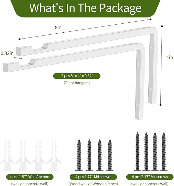 Plant Hangers Outdoor Indoor, 4 Pack 8" Plant Hooks for Hanging Bird Feeder Flower Basket Wind Chime Solar Lantern, Wall-Mounted Decorative Hook, Heavy Duty Rust-proof Steel Bracket for Hanging Plants GintongUwak