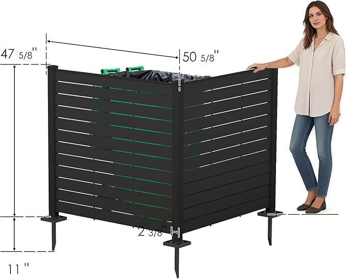 Kozyard 50" W x 48" H Outdoor Privacy Screens Aluminum Post, Air Conditioner Fence Panels, Pool Equipment Enclosure, Trash Can Screens Fence Kit for Outside Backyard Patio(Black/2Panels) Kozyard