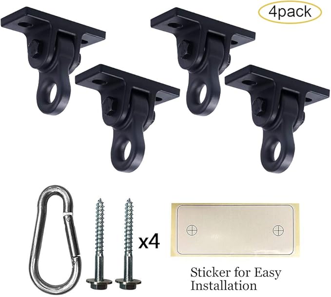 Heavy Duty Black Swing Hangers Screws Bolts Included Over 5000 lb Capacity Playground Porch Yoga Seat Trapeze Wooden Sets Indoor Outdoor (4 Pack) ABUSA