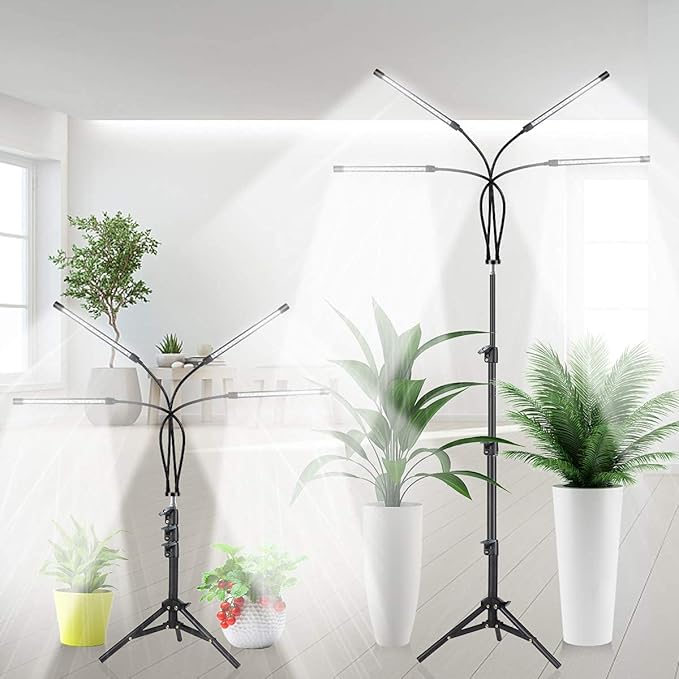 GHodec Grow Light with Stand, 5500K Full Spectrum Gooseneck Floor Plant Light for Indoor Plants Growing,5 Dimmable Levels & Auto On/Off Timer,Tripod Stand Plant Lamp Height Adjustable GHodec
