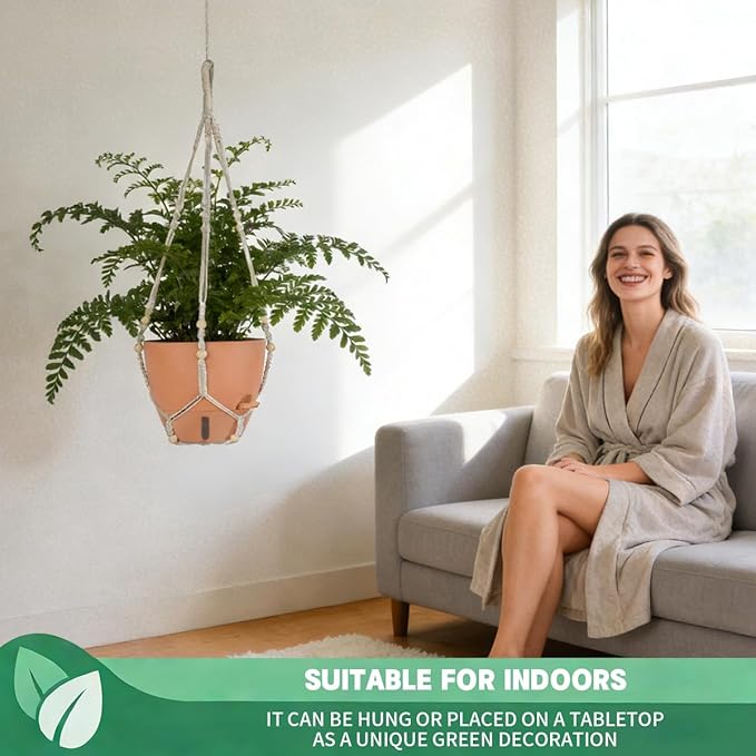 Self-Watering Hanging Planters for Indoor Plants Set 2-Piece Includes Plant Hanging Pot, Drainage-Hole Hanging Pot, and Hanging Basket Rack (Terracotta,10 Inches) Rootora