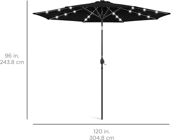 Best Choice Products 10ft Solar Polyester LED Lighted Patio Umbrella w/Tilt Adjustment and UV-Resistant Fabric BestChoiceProducts
