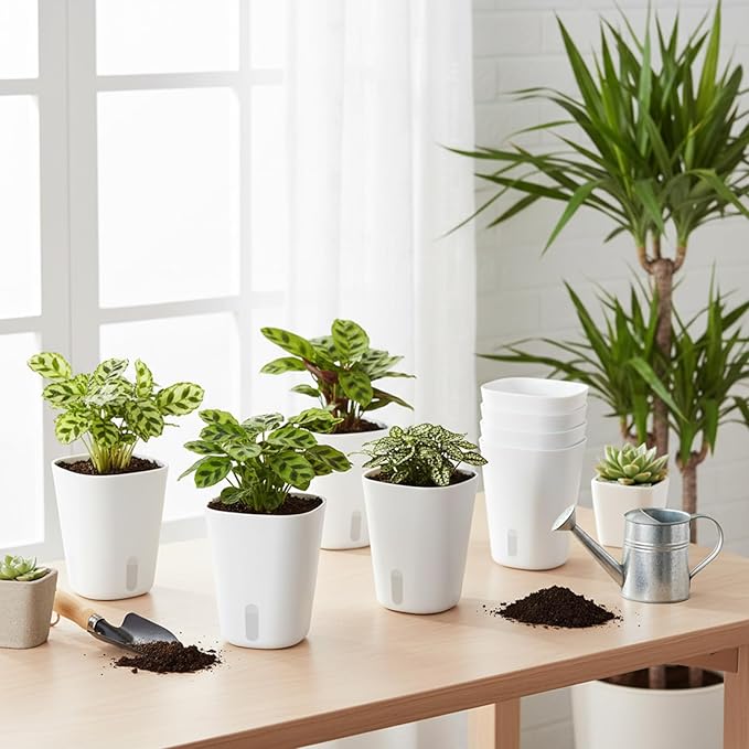 10 Sets 4" Self Watering Pots for Indoor Plants, Plastic Self Watering Planter Pots with Visual Water Level Clear Inner Cup and Multiple Vents for House Plants, Flowers, African Violets Rootora