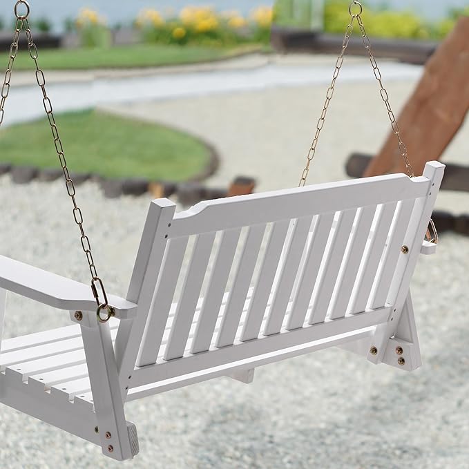 Anraja Wooden Porch Swing 2-Seater, Bench Swing with Hanging Chains, Heavy Duty 800 LBS, for Outdoor Patio Garden Yard, 4 Ft, White Anraja