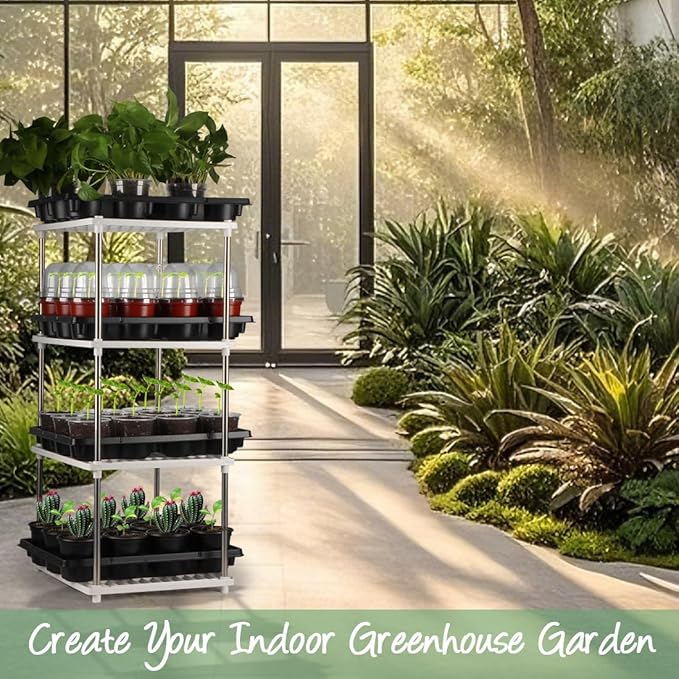 4 Inch 60 Pack Nursery Pots with Humidity Domes & 5 Pack 12 Cell Round Seedling Pot Carrying Trays, Sturdy Seeds Starter Pot Germination Set, Small Planter Nursery Propagation 5 Sets RooTrimmer