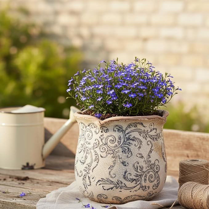 Ceramic Pots for Plants, Vintage Plant Pot with Drainage Hole, 6.11in. Planter for Indoor Plants, Crackle Glaze Finish Flower Pot, Perfect Tuscan Ceramic Planter for Gardening, Gray Swirls XiaanJiaju