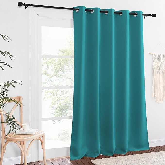 NICETOWN Patio Blackout Curtain Panels - Extra Wide Sliding Door Thermal Insulated Drape, Privacy Room Divider Curtain for Bedroom Office (Peacock Teal, 66 x 118 Inch Long) NICETOWN