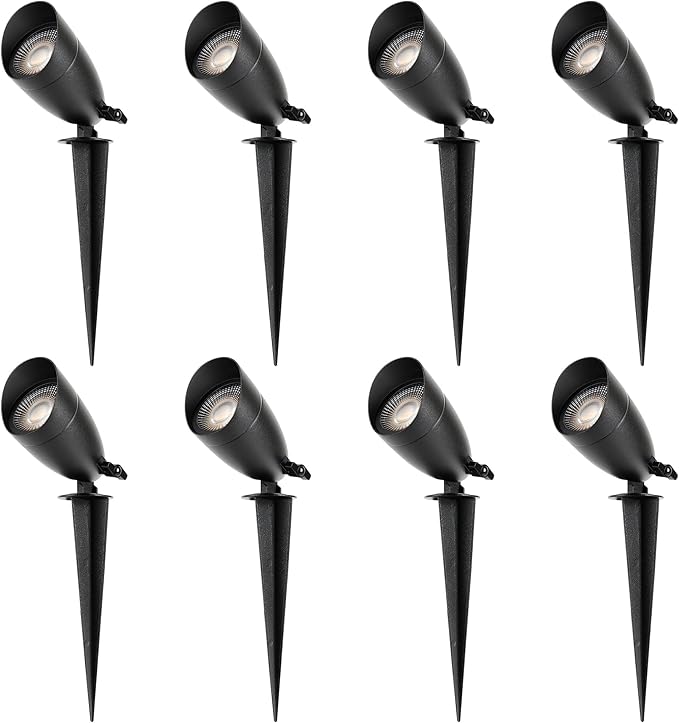 LUTEC 12V Low Voltage Landscape Lighting, Die-cast Aluminum Spot Lights with Connectors, IP65 Waterproof Outdoor Landscape Spotlights, 5W 550LM Warm White 3000K for Tree Garden Yard Pathway, 8 Pack LUTEC