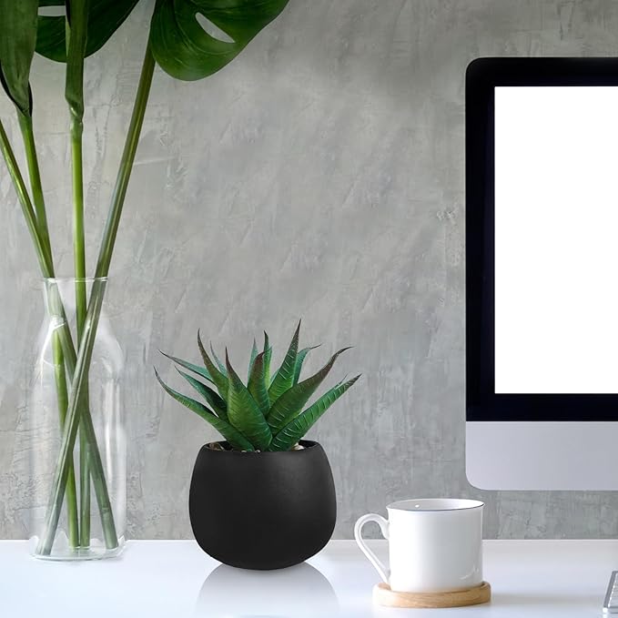 Winlyn Set of 3 Artificial Succulent Plants in Black Concrete Pots Faux Aloe Hops String of Pearls Potted Plants Small Fake Plants Desk Plants for Home Office Desk Kitchen Bathroom Shelf Windowsill Winlyn