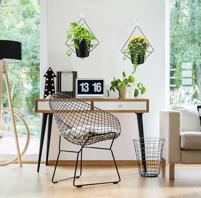 Baderke 6 Sets Wall Planters for Indoor Plants Hanging Wall Planter with Metal Holder Geometric Self Watering Wall Pots Mounted Succulent Pots, 5" Black Plant Container Baderke