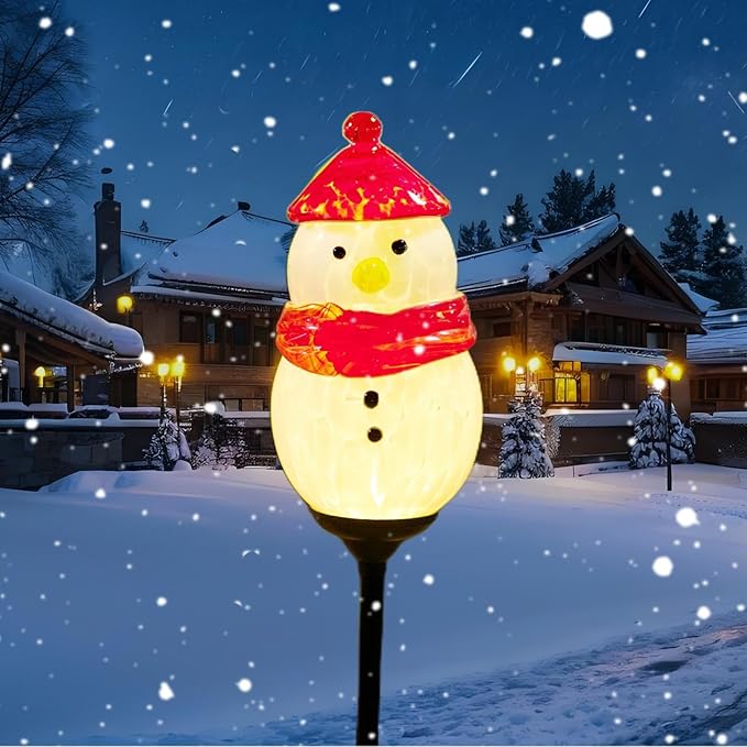 Solar Powered Garden Stake Lights Outdoor, Cute Animal Outdoor Figurine Lights Ornament Statue Decor for Pathway, Patio, Red Snowman LaElvishGarden