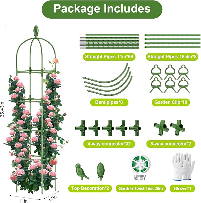 2 Pack Garden Obelisk Trellis, 70IN Tall Plant Support for Climbing Vine, Metal Covered Plastic Rustproof Heavy Duty Rose Trellis Indoor Outdoor (Green, 70 * 11.8 * 11.8IN(H*W*L)) Laodier