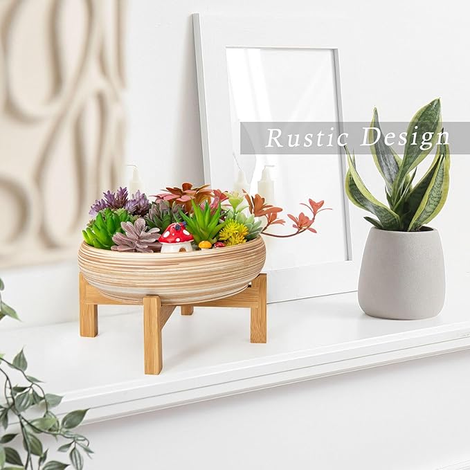 ARTKETTY Succulent Pots - 10 Inch Large Bonsai Pots with Drainage Stand, Ceramic Plant Pots Shallow Succulent Planters for Indoor Plants Decorative Cactus Flower Planter Bowl ARTKETTY