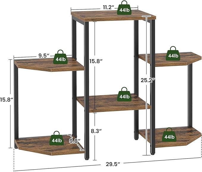 Plant Stand Indoor, Multiple Plant Shelf Corner Rack, 6 Potted Plant Stand, 6 Tiers Large Flower Holder, Planter Display Rack for Patio Balcony Living Room Bedroom Decor, Rustic Brown Asgolion