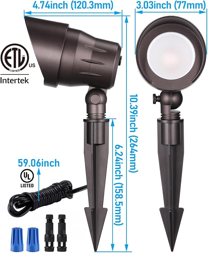 LEONLITE 5CCT Low Voltage LED Landscape Spotlight, Update 1800K2700K3000K4000K5000K Selectable, 5W 12V Pathway Lights Outdoor, CRI90, Aluminum Spot Lights for Garden, ETL, IP65 Waterproof, Pack of 4 LEONLITE
