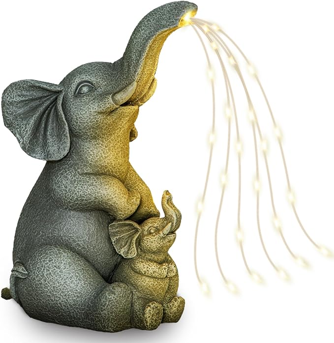 Solar Garden Outdoor Statue with 30 LED Lights - Lawn Decor Elephant Figurine for Patio, Balcony, Yard Ornament - Unique Housewarming Lucky Elephant Mother Gift YDKOJGW