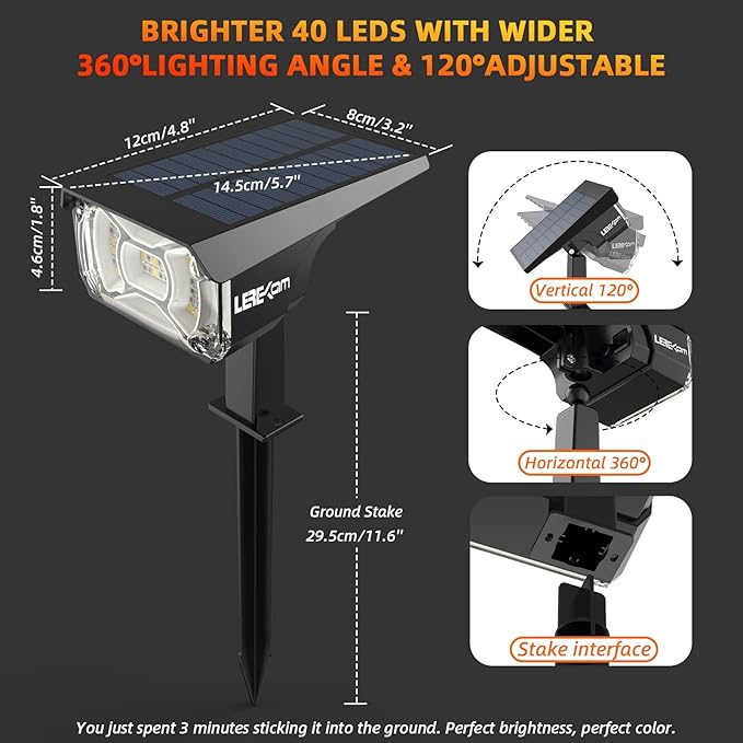 Color Solar Light Outdoor Waterproof Spotlights with 9 Light Modes, Color Changing Solar Outdoor Light for Halloween Decorations, Colored Spot Lights Auto On,Off, RGBW LEREKAM