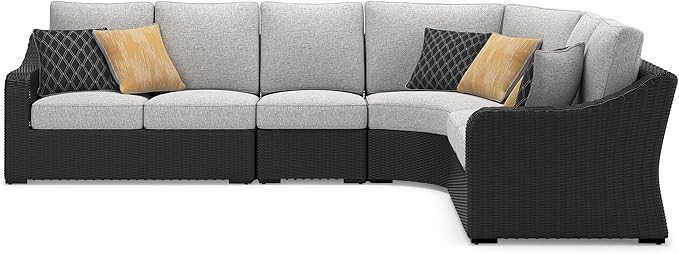 Signature Design by Ashley Beachcroft Curved Modern 4-Piece Outdoor Sectional with Cushion and 6 Throw Pillows, Light Gray SignatureDesignbyAshley