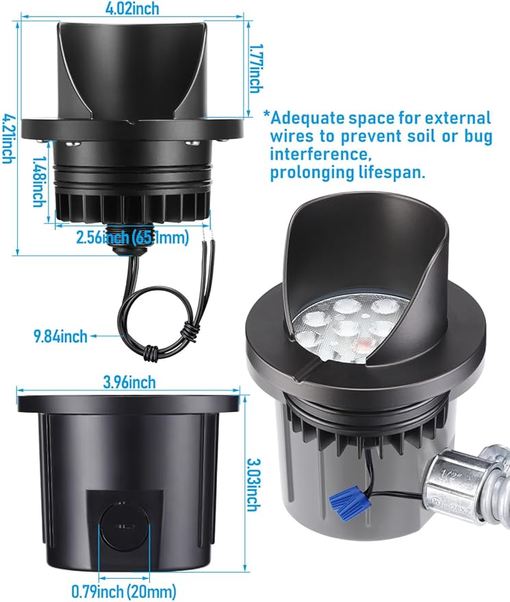 LEONLITE Dia. 4 Inch Well Lights Landscape LED In Ground, Shielded Top, 3000K Warm White, 12-24V AC/DC CRI90 Low Voltage Garden Landscaping, Black Aluminum Housing, Pack of 6 LEONLITE
