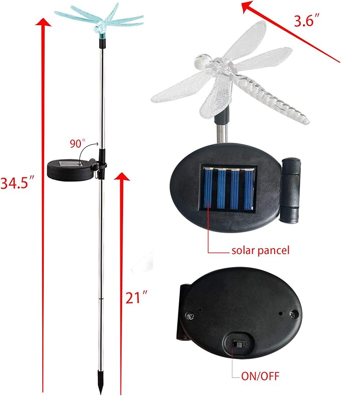 Waterproof Outdoor Solar Garden Stake Light with Vivid Color Charging Figurine –Dragonfly LED Garden Landscape Lawn Lamp for Flower Beds Backyards Decoration, 1Pack EZiGarden