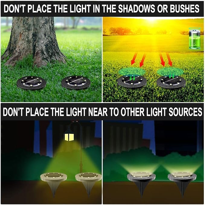 Solar Powered 2Pack, Waterproof LED Outdoor Disk Lights - Solar Garden Lights for Landscape, Pathway, Patio, Yard, Walkway, Lawn, Driveway (Warm White) Kdorrku