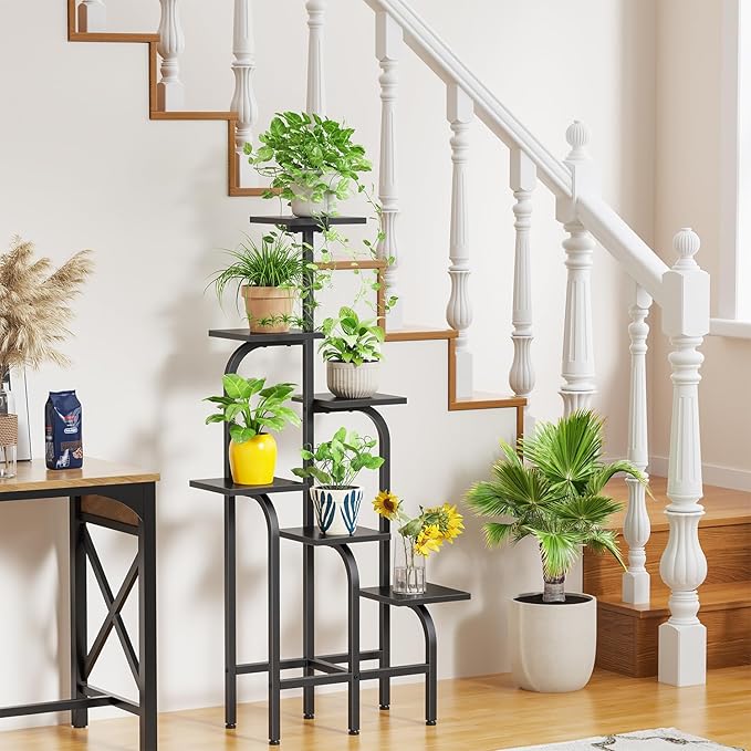 6 Tier Plant Stand Indoor, Plant Shelf for Multiple Plants, Flower Pot Holder Shelf, Planter Display Rack for Patio Garden Balcony Living Room Bedroom Decor, Black Asgolion