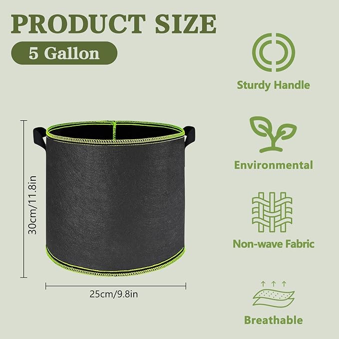 4 Pack 5 Gallon Grow Bags with Handles Garden Vegetable Flower Grow Bags Nonwoven Aeration Fabric Pots for Nursery Garden Planting WIRETRAN