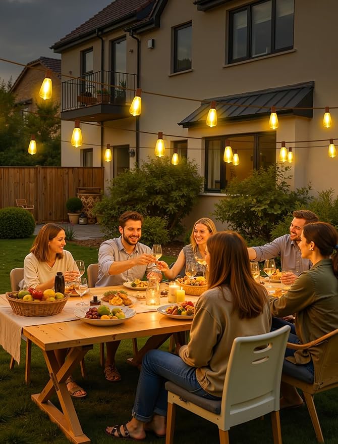 50FT(2x25FT) Outdoor String Lights, Patio Lights with 20+2 LED Dimmable Waterproof ST38 Vintage Shatterproof Bulb for Bistro Cafe Fence, Brown Larkvue