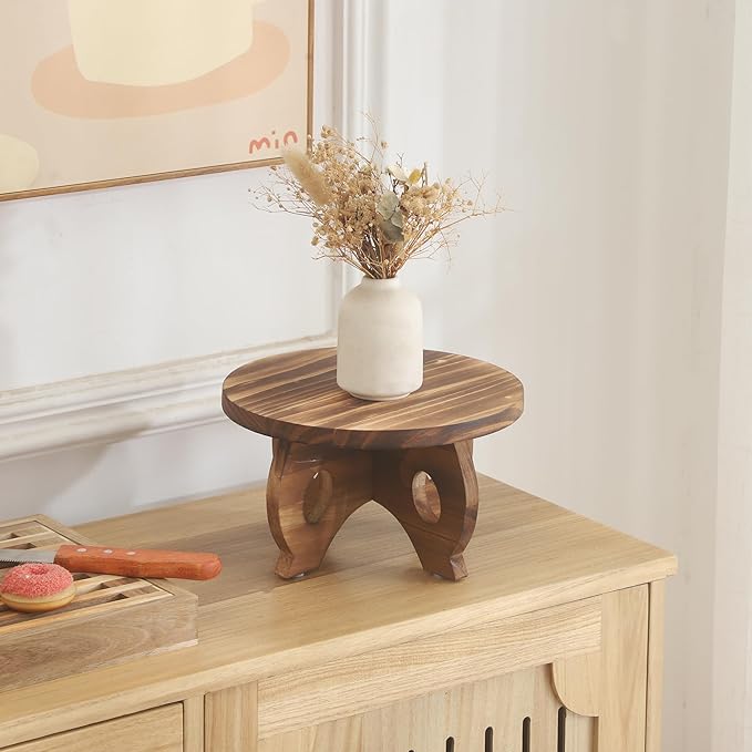 Plant Stand Indoor Wooden Plant Stool Round Stand Risers for Decor Plant Pedestal Stand Farmhouse Rustic Decorative Display Flower Holder Pedestal Board Brown VZODESR