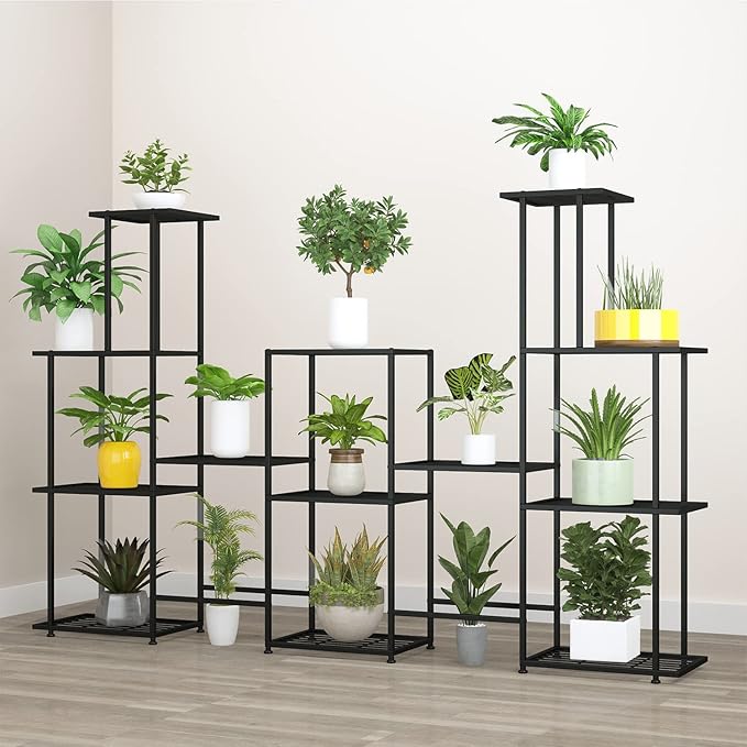 Twhep Tall Multi Tier Plant Stand, 13 Tiers Multifunctional Plant Stands for Indoor Plants, Decorative Black Steel Plant Shelf for outdoor Patio Garden Balcony and Yard Twhep