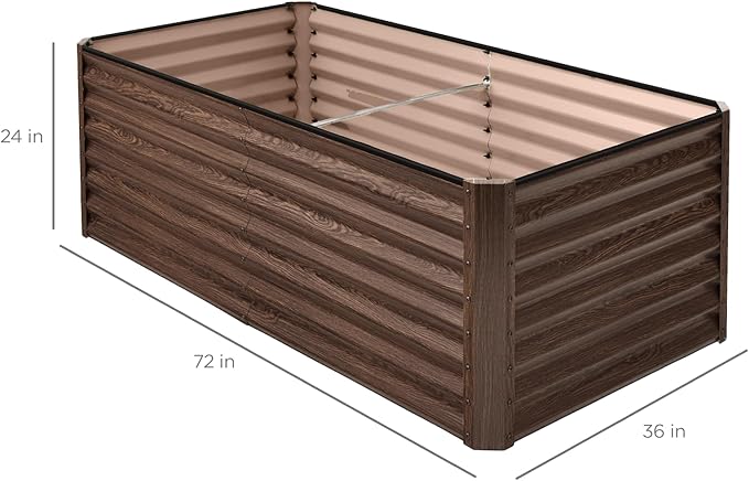 Best Choice Products 6x3x2ft Outdoor Metal Raised Garden Bed, Deep Root Box Planter for Vegetables, Flowers, Herbs, 269 Gallon Capacity, 100% Non Toxic Materials - Dark Brown Wood Grain BestChoiceProducts
