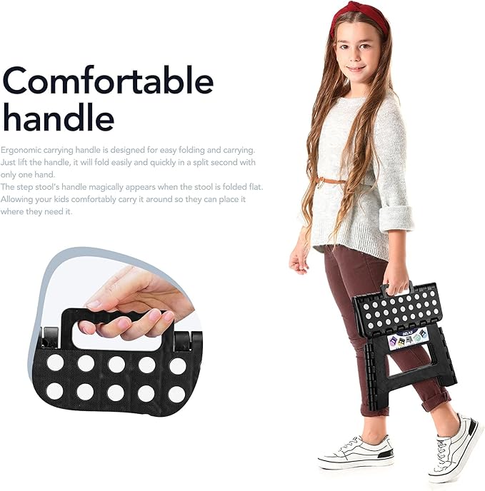 Delxo 9 Inch Folding Step Stool, Black Step Stools for Kids Foldable,Portable Collapsible Step Stool with Handle, Folding Stool for Kitchen Bathroom,Bedroom,Garden Delxo