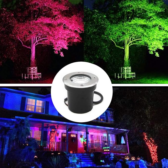 4 Pack 3w 12v Low Voltage In-ground Lights LED Landscape Light Waterproof IP67 Pathway Lights Outdoor spotlights Trees Flags for Garden,Yard,Tree (RGB) ALEDECO
