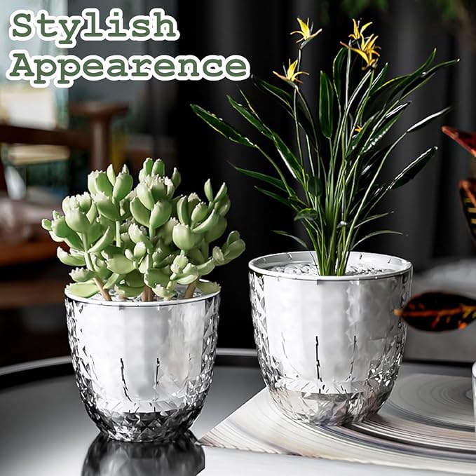 2 Pack 6 inch Self Watering Pots Planters for Indoor Plants, African Violets Pots with Wick Rope, Modern Plastic Nursery Pots for All House Plants,Flowers Succulents,Herbs,Cactus,Orchids XKYQSY