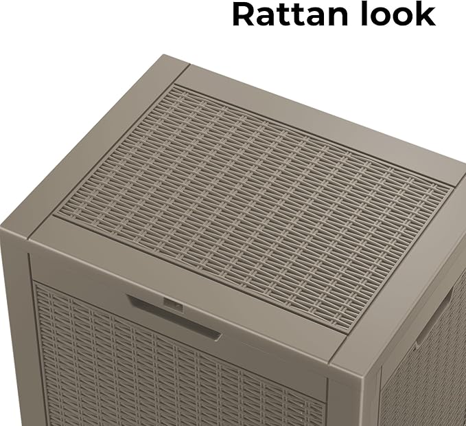 DRATO 34 Gallon Deck Boxes Resin Outdoor Storage Box UV Resistant Outside Deck Box with Lockable Lid for Patio Furniture(Grey,34 Gallon) DRATOprovidesawarmandcozy