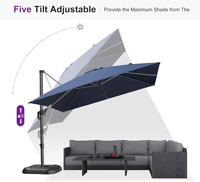 PURPLE LEAF 10'×10' Patio Umbrella with Base and Cover Outdoor Umbrella Large Cantilever Umbrella Windproof Offset Heavy Duty Sun for Garden Deck Pool Patio Navy Blue PURPLELEAF