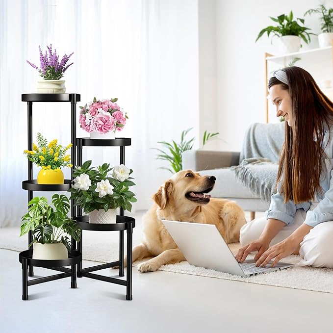 Plant Stand Indoor Outdoor 5 Tier Black Metal Plant Holder 31 in Tall 9 in Wide,Tiered Flower Pot Display Stand,Multiple Plant Stand for Living Room Corner Garden Patio Lawn Balcony Atpddpey