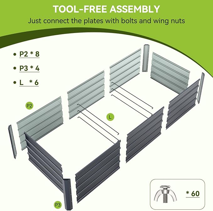 Ohuhu 8x3x1.5FT Metal Raised Garden Bed Outdoor, Reinforced Galvanized Steel Rustproof Planter Box, 100% Non-Toxic, 269 Gal Large Capacity Heavy Duty Raised Beds for Vegetables Flowers Herbs 2-Pack Ohuhu