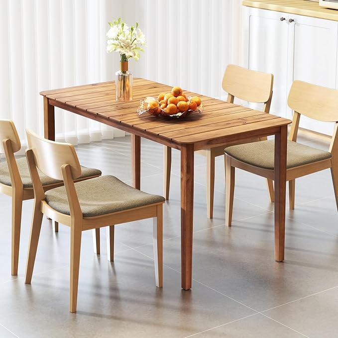 Tangkula 54" Acacia Wood Patio Dining Table for 6, Rectangular 4-6 People Patio Table with Slatted Tabletop, Indoor Outdoor Farmhouse Dining Table for Yard, Garden, Poolside, Deck TANGKULA