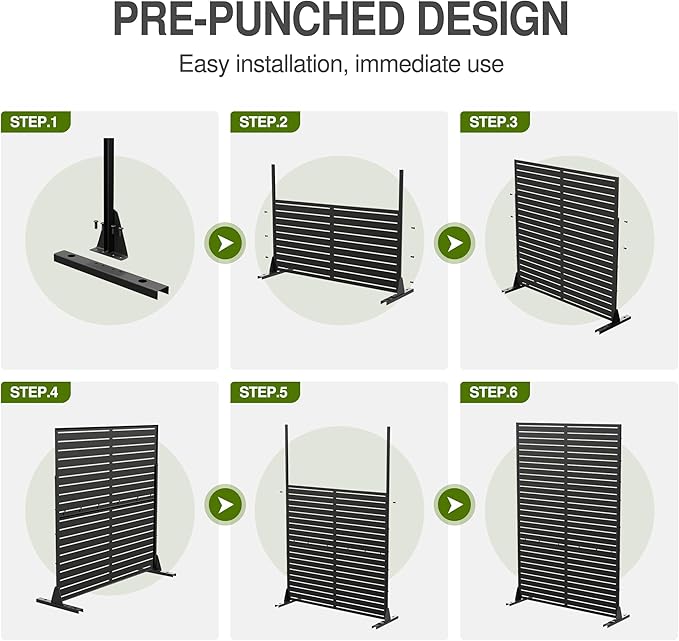 Casaphoria Metal Privacy Screen Outdoor, 72" H x 47" W Freestanding Decorative Privacy Screen for Patio Deck Balcony Garden with Stable Base, Black-Harold Casaphoria