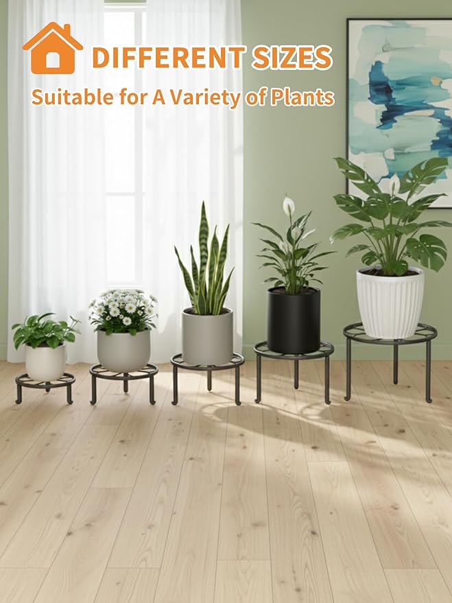 5 Pack Metal Plant Stand for Heavy Potted Plant for Home Indoor and Outdoor, Multiple Heavy Duty Flower Pot Stand,Multiple Plant Display Rack Rootora