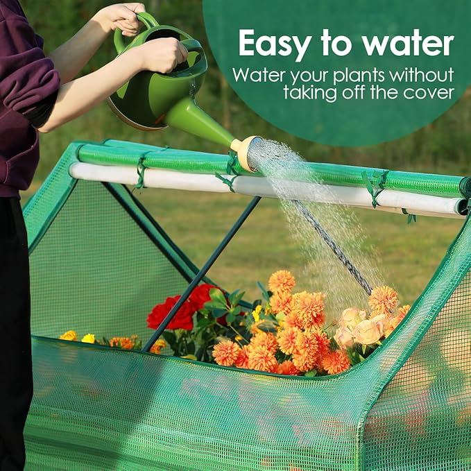 Quictent 6x3x1ft Galvanized Raised Garden Bed with Cover Metal Planter Bottomless Box w/ 2 Large Screen Windows Mini Greenhouse 20pcs T-Tags 1 Pair Gloves Outdoor Growing Vegetables (Green) QUICTENT