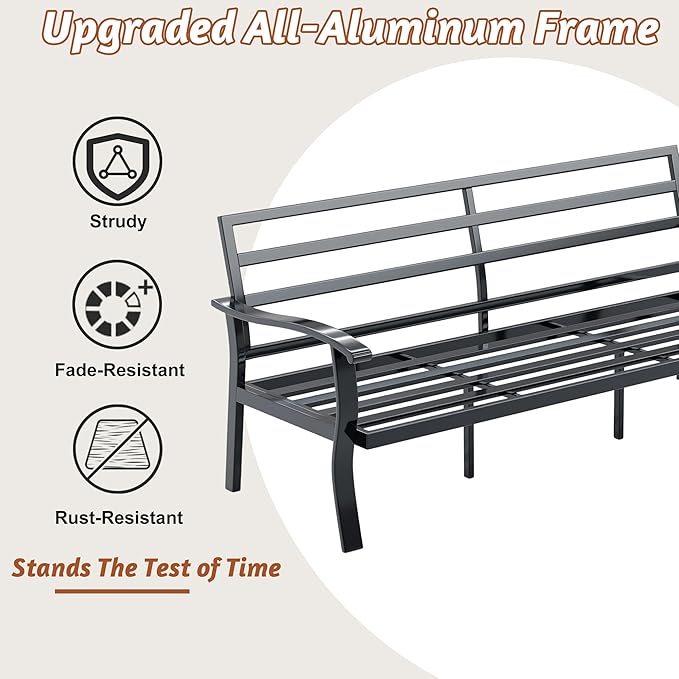 HOMREST Outdoor Couch Aluminum Patio Furniture Sofa, 3-Seat All-Weather Metal Outdoor Patio Furniture with Cushions, Beige HOMREST