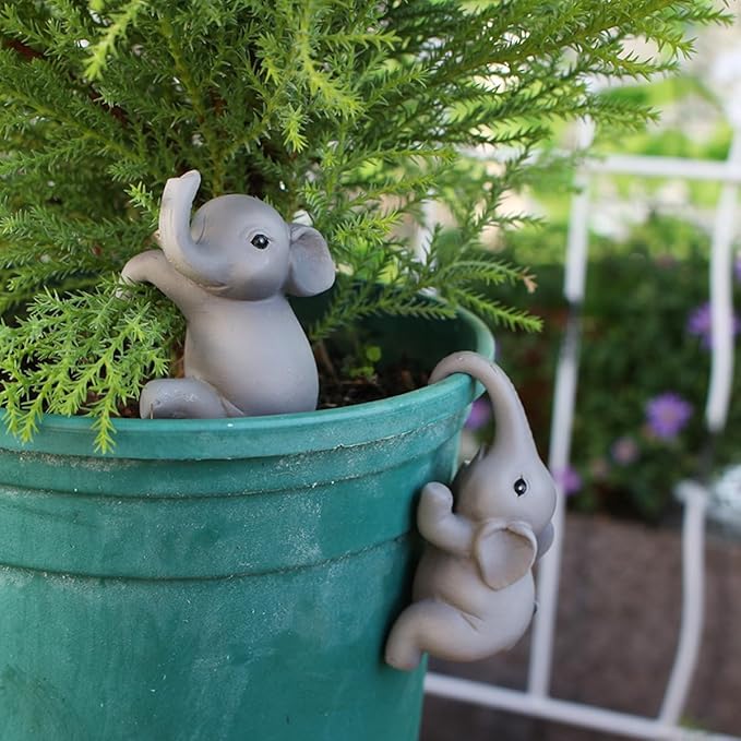 2-Piece Set Elephant Pot Huggers for Planters, Climbing Elephants Flower Pot Hugger, Hanging Plant Decorations for Pots, Cute Plant Pot Decorations for Home Garden Patio Fence Lawn Yard (Elephant) Pujipu