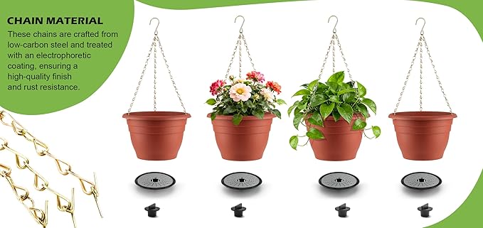 Hanging Planters 10 Inch, 4 Pcs Flower Pots with Drainage Hole, Self Watering Hanging Basket for Indoor Outdoor Plants, Decor, Pottery Red RooTrimmer