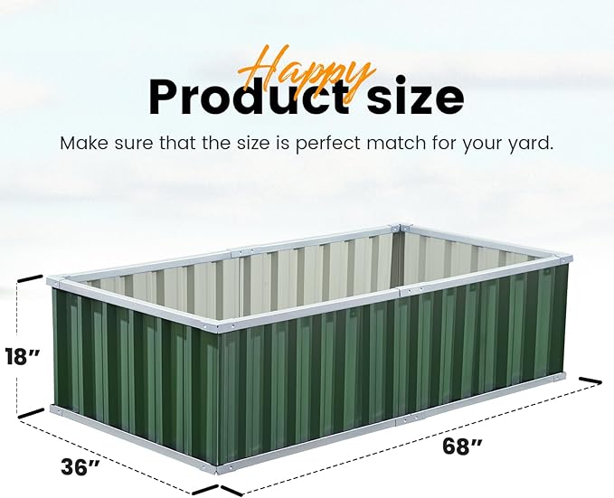 KING BIRD Raised Garden Bed 68" x 36" x 18" Heightened Galvanized Steel Metal Planter Box Outdoor for Deep-Rooted Vegetables, Flowers, Large Raised Bed Kit (Green) KINGBIRD