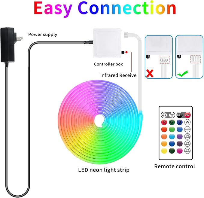 16.4FT DC24V RGB LED Neon Rope Lights with Remote/APP Control, Waterproof, Flexible, Multicolor, Modern Style for Bedroom, Room, Outdoors, Christmas Decor segrass