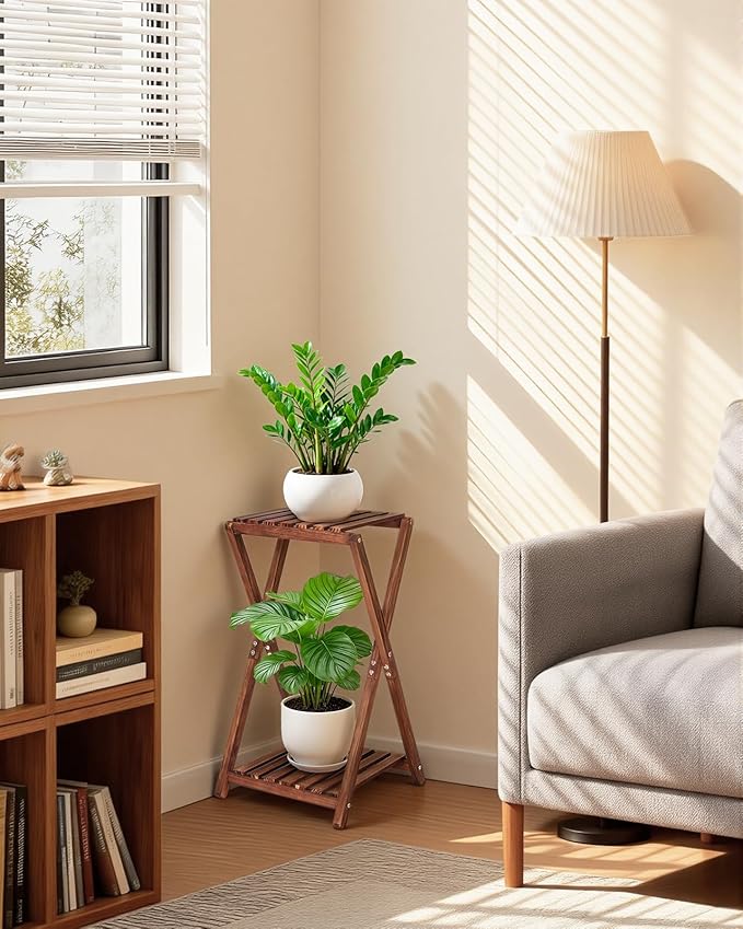 Tall Plant Stand Indoor, Wooden 2 Tier Plant Shelf for Multiple Plants,Corner Square Plant Display Rack,65in Flower Potted Stand for Living Room Balcony Bedroom Office Jotboom